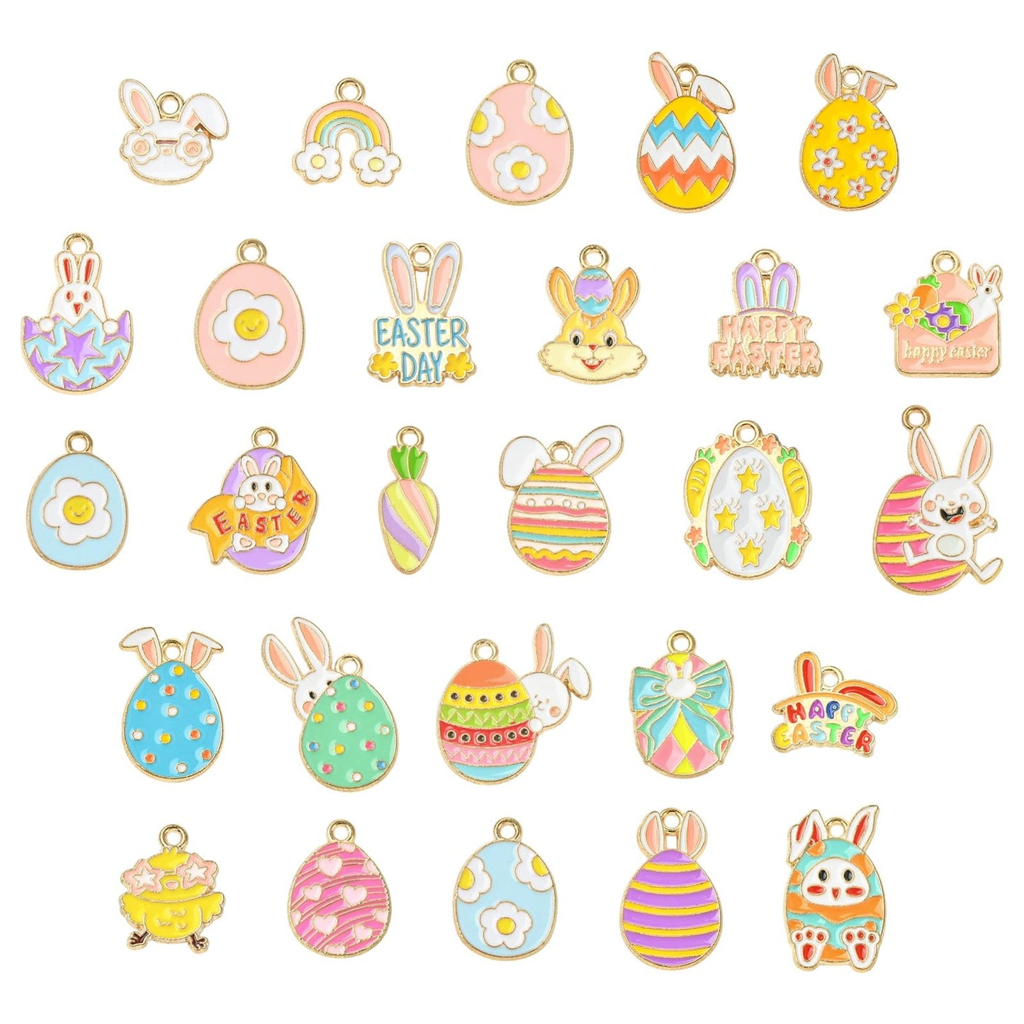 Stiesy Enamel Easter Charms 27Pcs Easter Egg Rabbit Charm Bulk Cute Animal Jewelry Pendants for Jewelry Making Crafts Bracelets Necklaces DIY Gifts