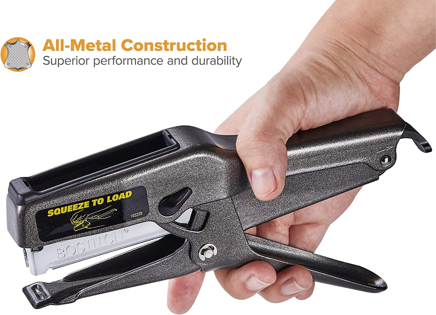 Bostitch Office B8 Plier Heavy Duty Stapler with 1250 1/4" Staples - Full Strip Metal Bostitch Stapler for Cardboard, Paper and Fabric (45 Sheet Capacity)
