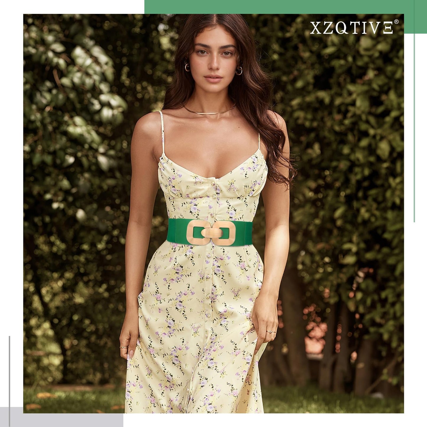 XZQTIVE Women Wide Elastic Belts for Dress Fashion Stretchy Waist Belts for Ladies with Gold Buckle
