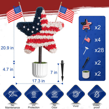 Chillchard 2 Pack Artificial Boxwood Star Patriotic Topiary Trees Outdoor
