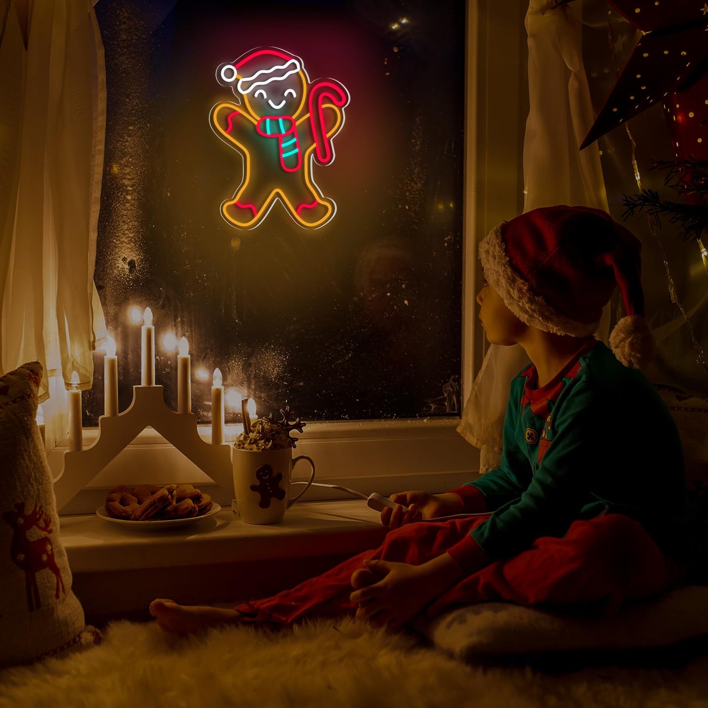 Xuhal Gingerbread Man Neon Sign, Christmas Neon Sign,xmas Decorations Light up LED Light USB Wall Bar Living Room Decor for Winter Home Bedroom Office Table