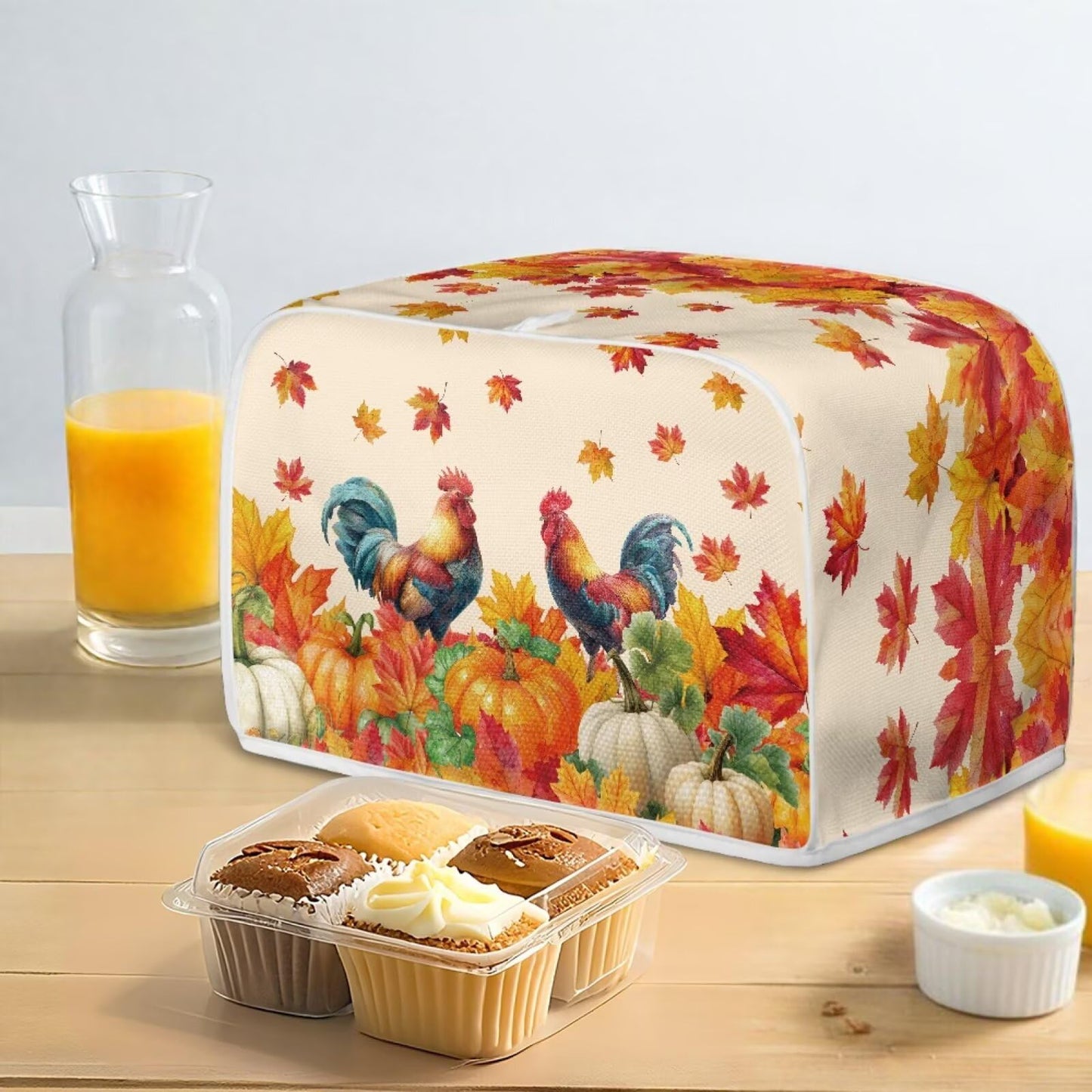 ASQVTIFE Maple Leaves Toaster Covers Fall 4 Slice Toaster Cover Small Appliance Dust Covers Toaster Oven Cover for Kitchen Counter Bread Machine Oven Dust Cover Thanksgiving Decoration