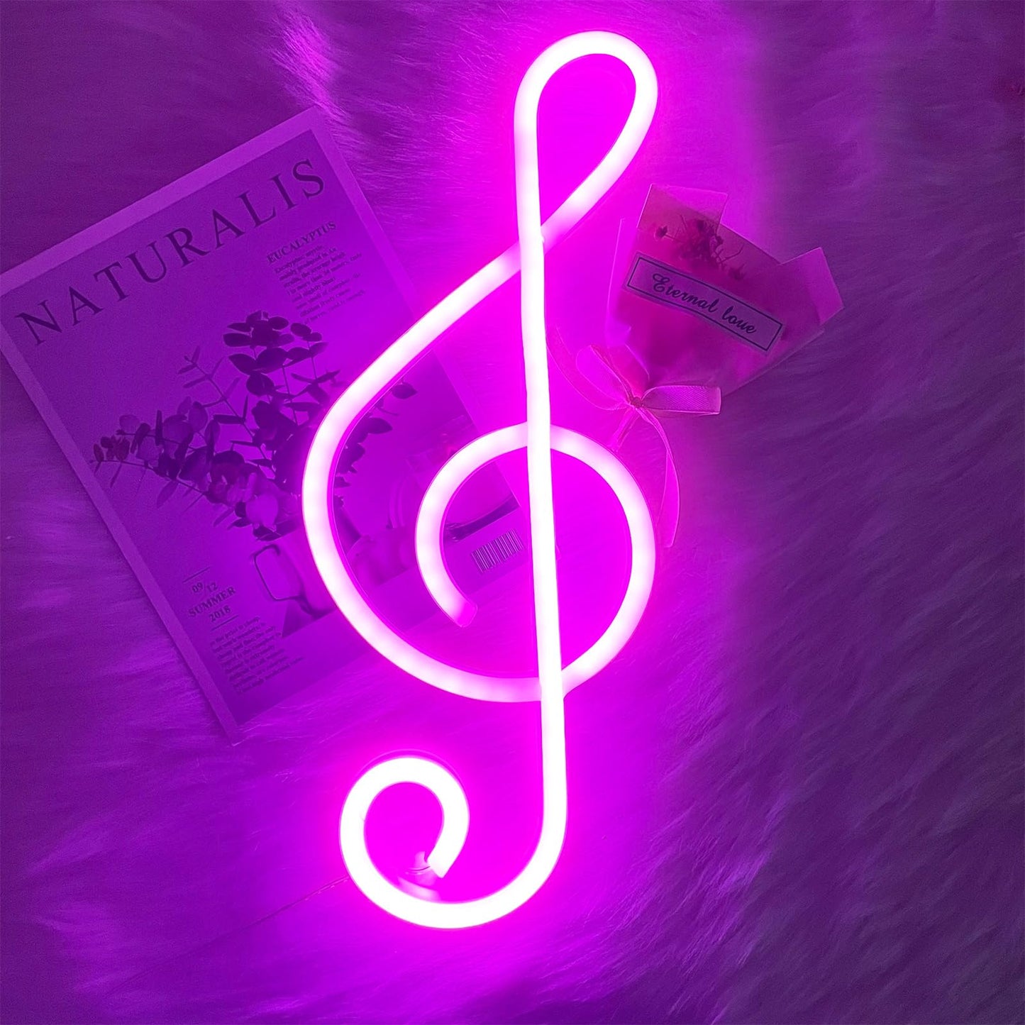 ENUOLI Neon Signs,Music Note Shaped Neon Lights LED Decor Night Light Wall Bedside Decor Battery/USB Operated Creative Lighting for Christmas,Wedding,Birthday Gift,Pub,Kids Room,Living Room(Pink)
