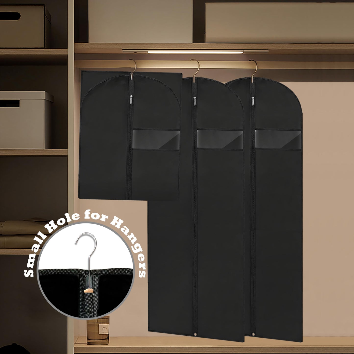 LXLOVESM Dress Bags for Gowns Long, 65'' Garment Bags for Hanging Clothes, Suit Bag Cover for Storage and Travel, 2 Pack (Black)