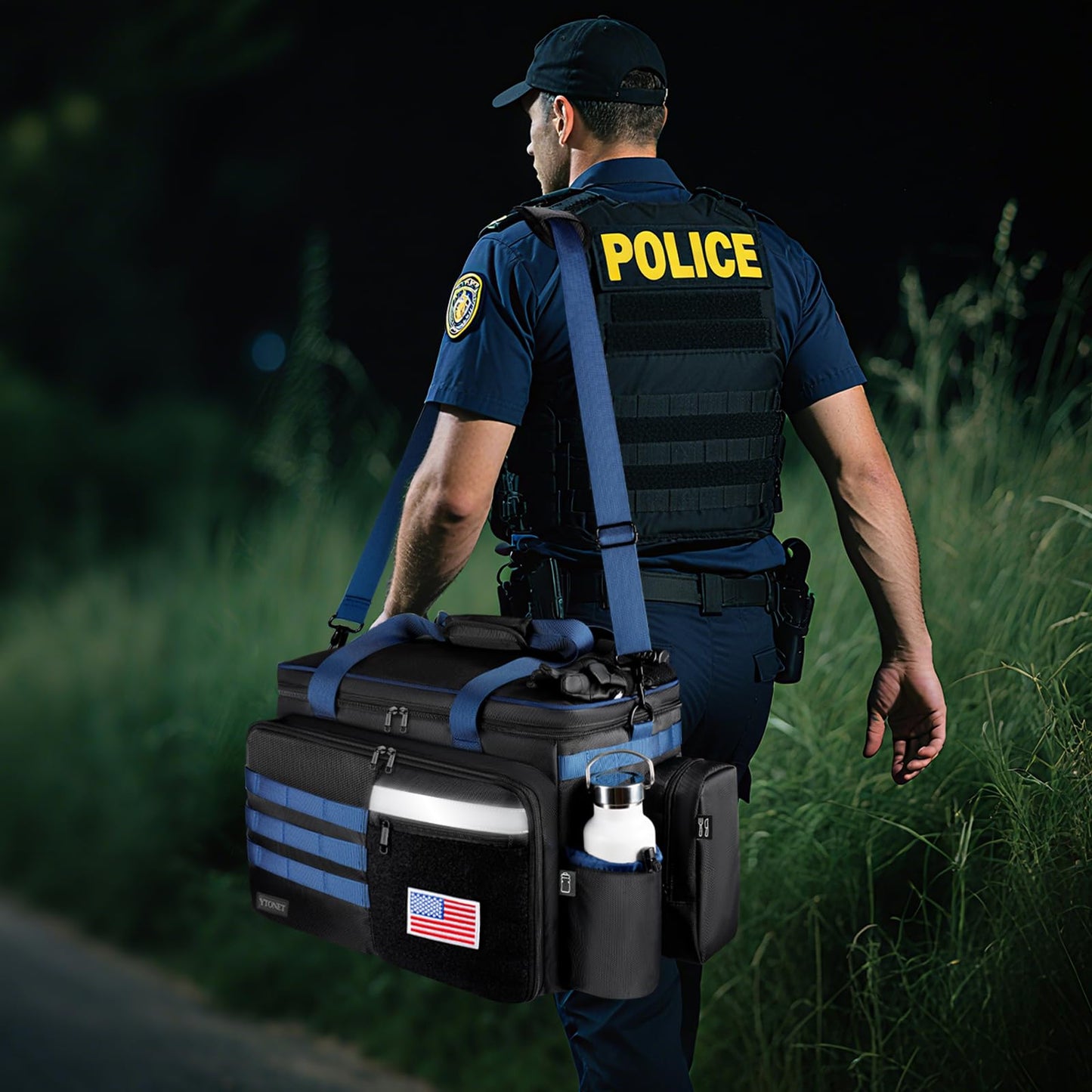 Patrol Bag Law Enforcement, Extra Large Police Gear Bag for Car Front Seat Organizer with a MOLLE Pouch & 15.6In Laptop Layer, Multiple Compartments Police Duty Bags Fit Vehicle Passenger Seat, Black