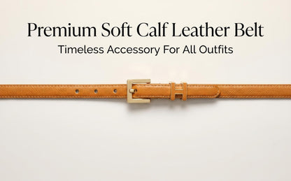 Yuangu Women Skinny Leather Belt Thin Waist Jeans Belt for Dress in Pin Buckle Belt (Orange, 105CM/Fit Waist Size 24-33 Inches)