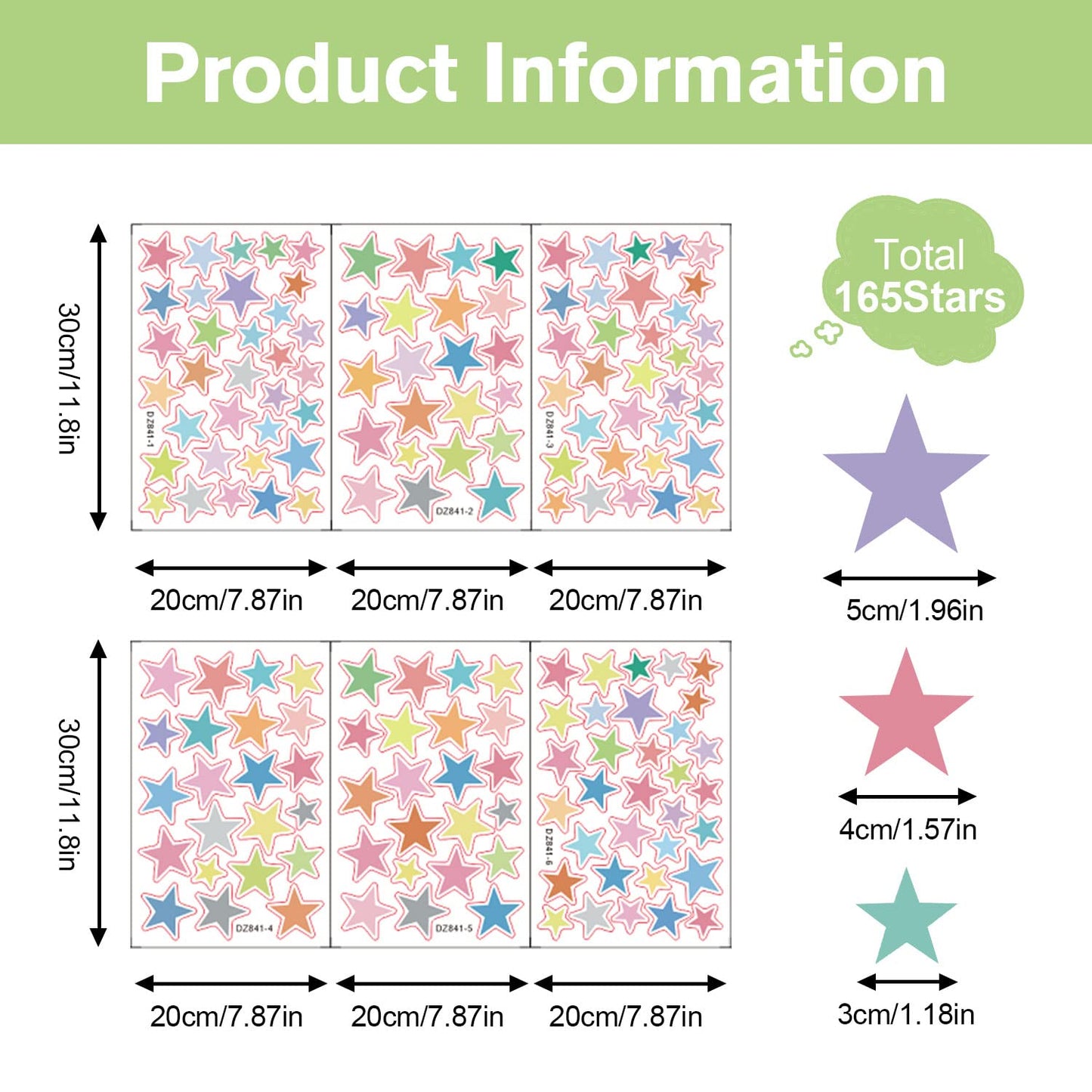 Supzone 165Pcs Colorful Boho Star Wall Decals Rainbow Colors DIY Vinyl Wall Art Sticker for Kids Baby Nursery Bedroom Playroom Kindergarten
