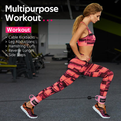 WALITO Gym Ankle Straps for Cable Machines Women & Men - Glute Kickback Ankle Cuff, Adjustable Cable Machine Accessories for Leg Extensions, Hip Abductors & Lower Body Workouts (Pair-Macaron Pink)