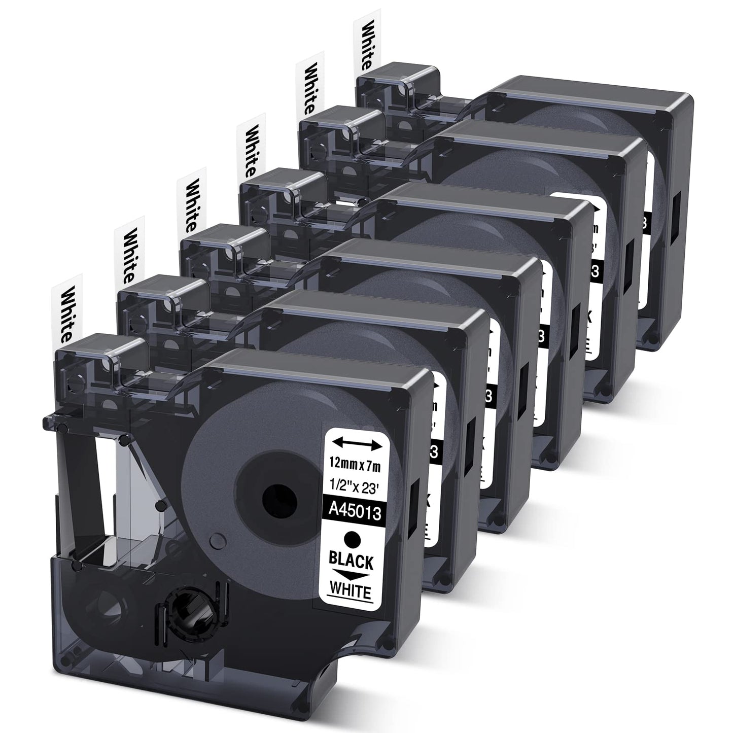 6-Pack Compatible with Dymo D1 Label Tape 45013 1/2 Inch x 23 Ft Replace for DYMO Label Maker Refills d1 a45013 S0720530 Black on White 45013s for LabelManager 160 280 210D 360D 420P PnP