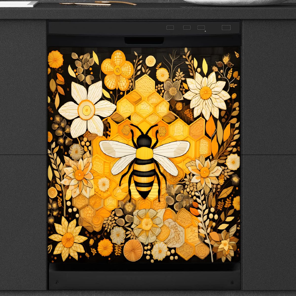 YPPAHHHH Dishwasher Magnet Cover Animal Bee Honeycomb Beehive Floral Decorative Magnetic Dishwasher Door Cover Panel for Kitchen Home Decor Refrigerator Decals Washing Machine stickers 23"x26"
