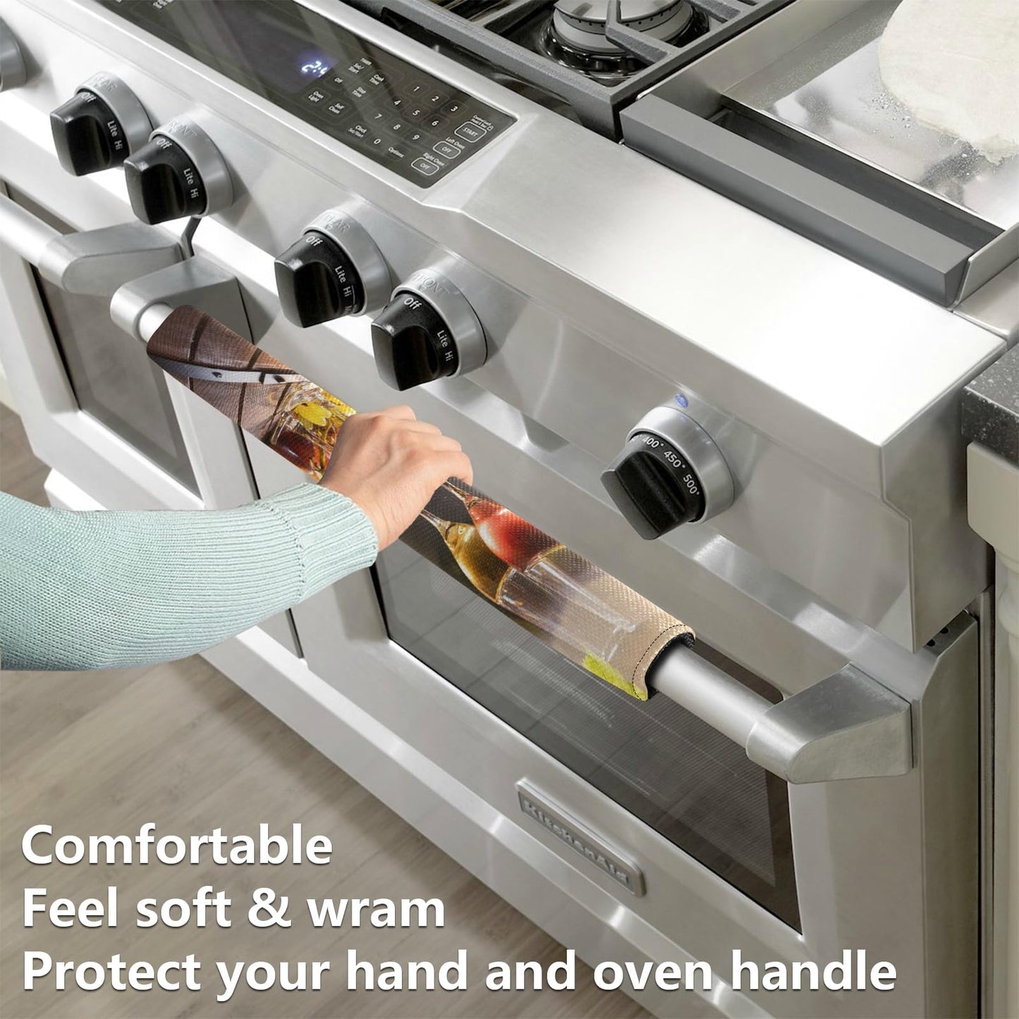 Eionryn Wine Glass Grapes Barrel Refrigerator Door Handle Covers Farmhouse Vineyard Fruit Kitchen Appliances Gloves for Microwave Dishwasher Fridge Door Cloth Protector 2pcs