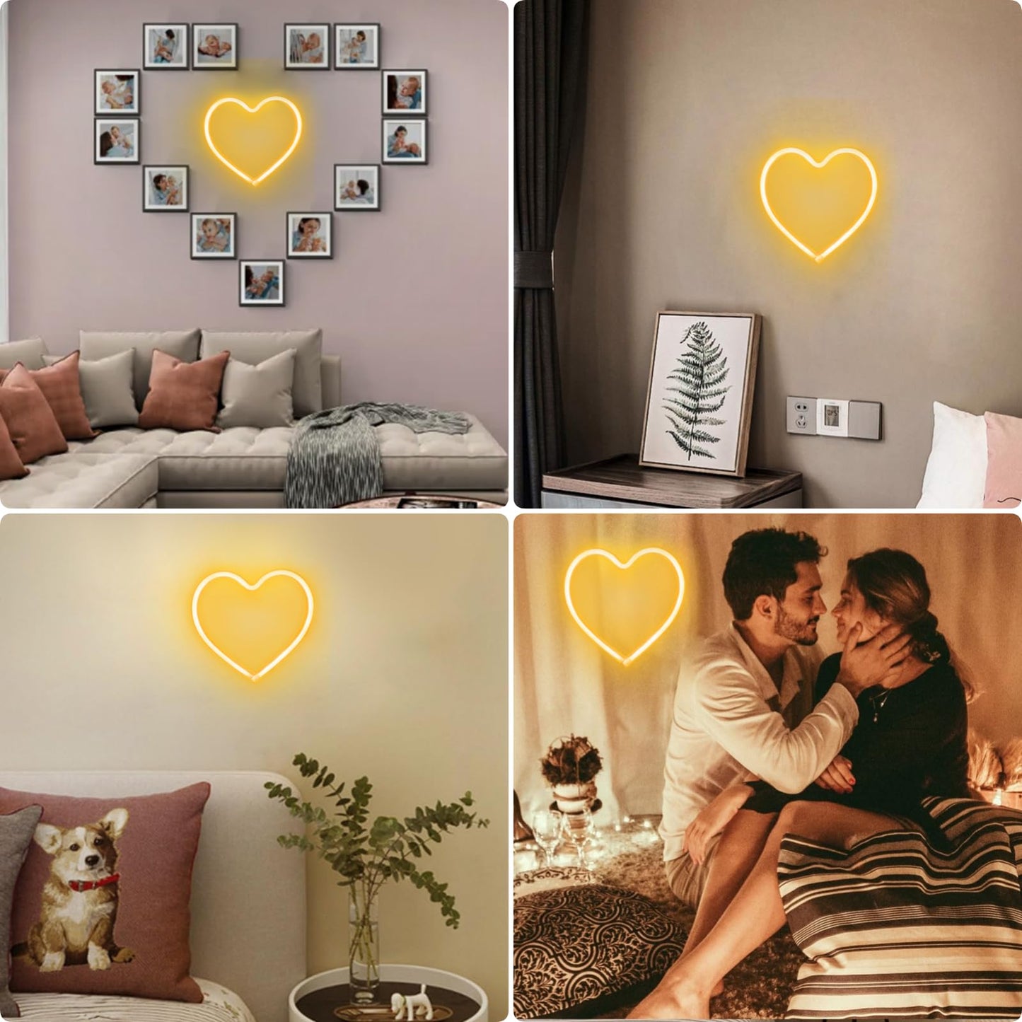 1-Pack Heart Neon Sign, Neon Heart Lights Battery Operated or USB Powered, LED Valentines Decoration Light for Valentines Day Wedding Proposal Anniversary Mothers Day Girl's Room Decor (Warm White)