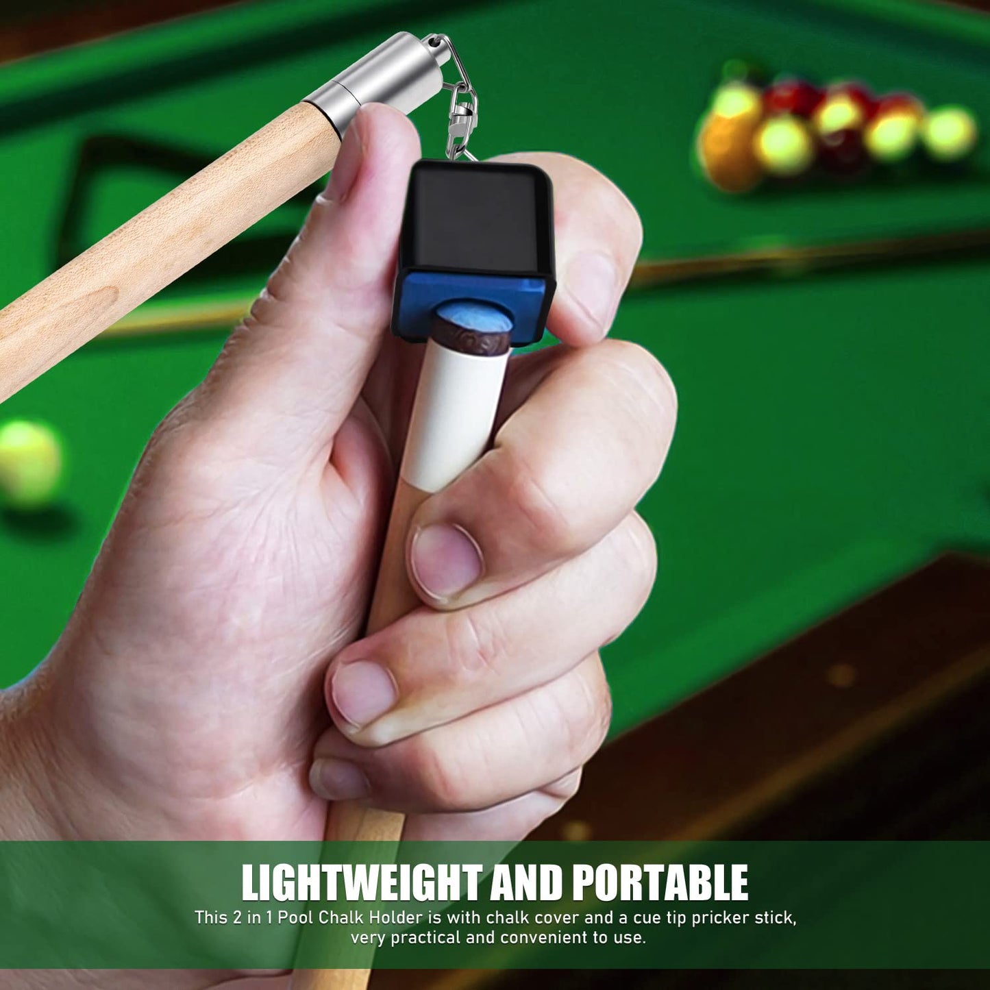 TOBWOLF Chalk Holder for Billiards, 2 in 1 Pool Cue Chalk Holder, Portable Wooden Pool Snooker Chalk Holder, Billiard Cue Tip Pricker, Non-Slip Billiard Cue Tip Tool Pool Table Accessory