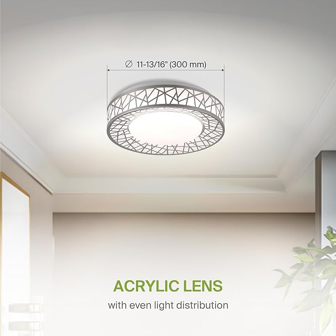 ASD 12 Inch LED Flush Mount Ceiling Light Fixture for Bedroom, 20W 1130LM 5CCT 2700K-5000K, Dimmable Lights, Dining, Living Room, Kitchen Lamps, Modern Home Lighting Fixtures, Nickel, ETL, 4 Pack