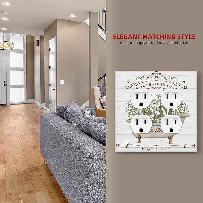 Decorative Light Switch Cover Plate Rustic Farmhouse Wooden Board Botanical Flower 2 Gang Socket Covers Double Duplex Wallplates Switch Plates and Outlet Covers for Bathroom Home Decor