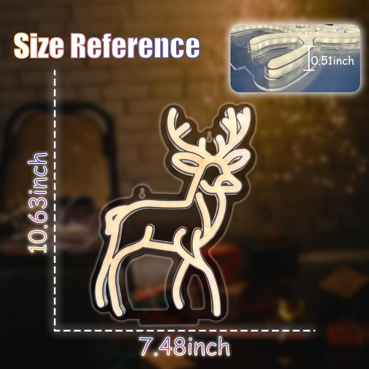 Christmas Reindeer Neon Sign,Adjustable Brightness Elk LED Neon Light Sign for Wall Decor,Deer Neon Signs USB Powered for Bedroom Xmas Eve Pub Club New Year Decor(Yellow)