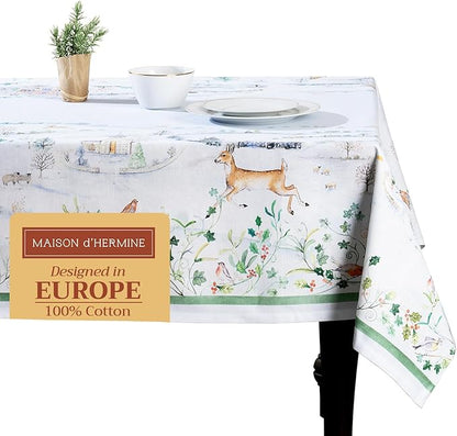 Maison d' Hermine Table Cloth Rectangle Table 100% Cotton 60 x 90 Inches Fall Tablecloth Reusable Everyday Use for Thanksgiving Christmas Decorations Dining Farmhouse Party (Snowy World)