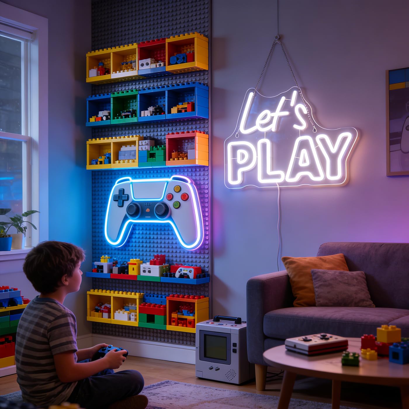 "Let's Play" Playful Neon Light - Fun & Engaging LED Wall Art for Game Room, Playroom, Kids Bedroom or Family Room Decor, Dimmable USB, Inviting Gift for Gamers, Kids & Families