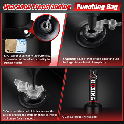 Heavy Punching Bag for Adults Teens, 70" Freestanding Punching Bag with Stand Kickboxing Bags, Women Men Heavy Boxing Bag for Beginners Training MMA Karate Muay Thai Fitness