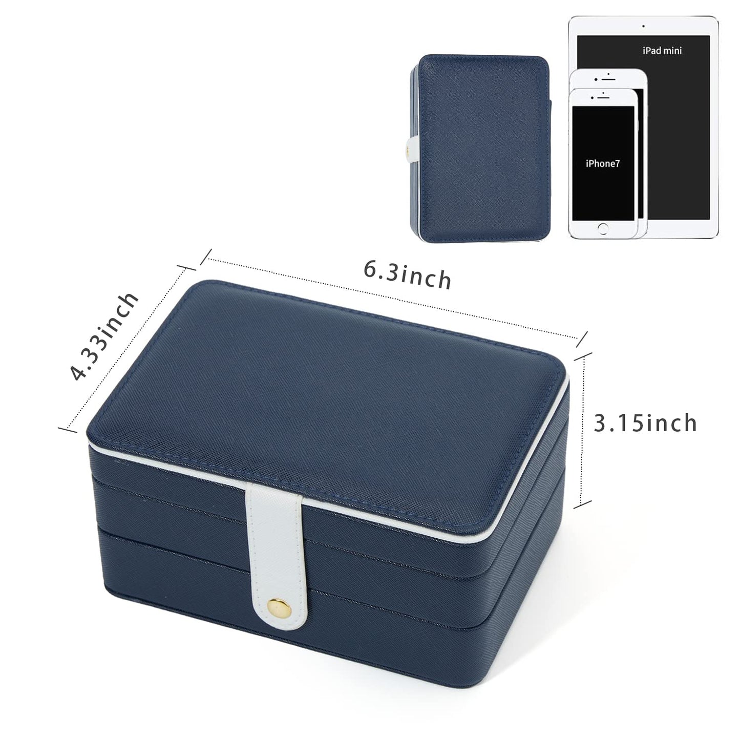 BUTI4WLD PU Leather Travel Jewelry Organizer Case for Women & Girls, 2-Layer Portable Jewelry Box for Earrings, Rings, Necklaces, Bracelets, Compact Jewelry Storage (Blue, Small)