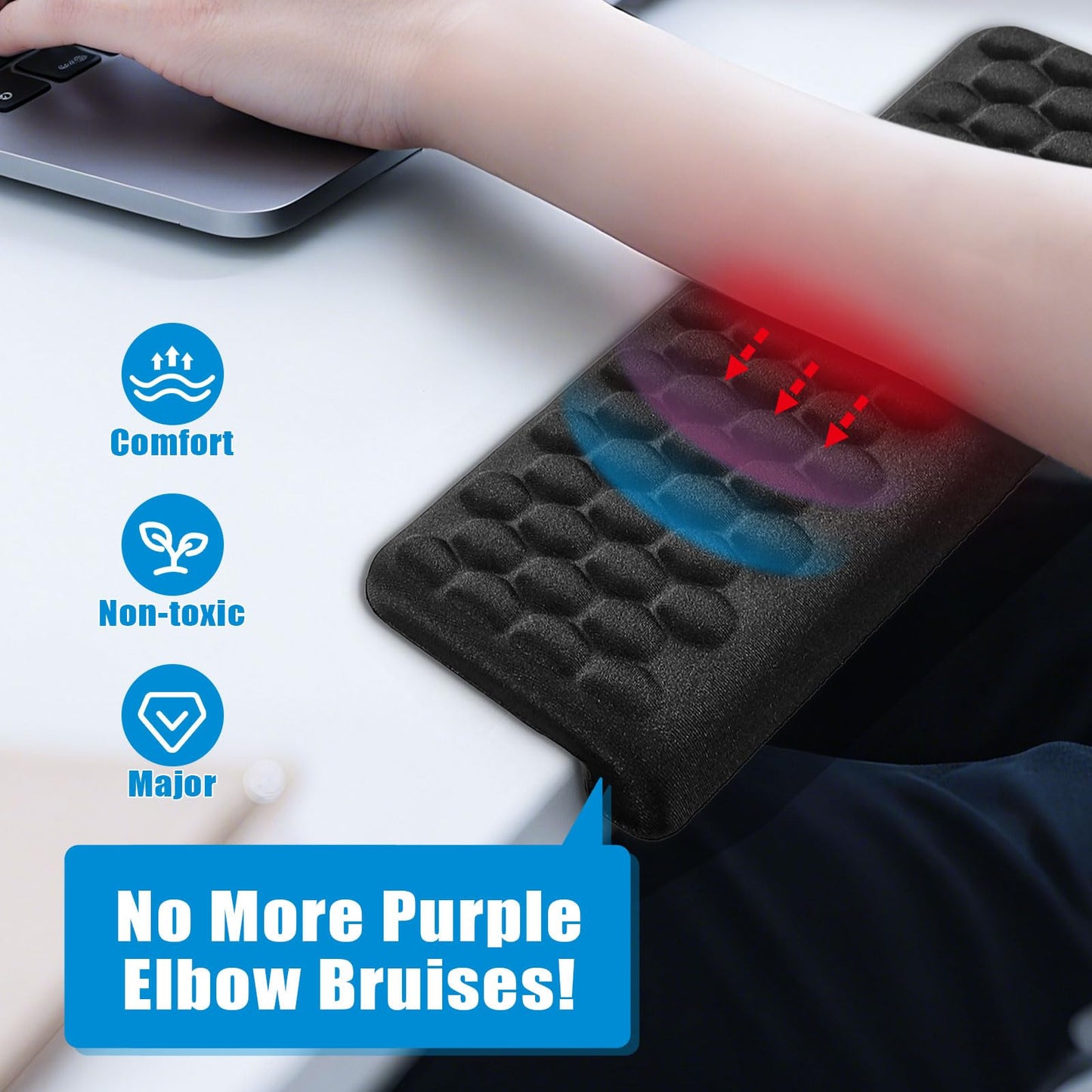 L-Shaped Desk Elbow Pads (2-Pack) - Adjustable Spacing Memory Foam Desk Edge Cushion for Forearm & Wrist Support, Ergonomic Desk Arm Rest for Office, Gaming