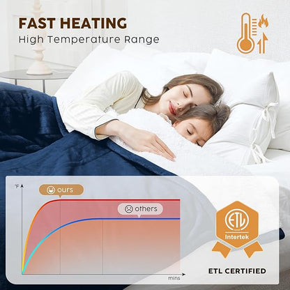 HYLEORY Heated Electric Blanket Twin 62"x84" Soft Fleece & Flannel with 5 Heating Levels & 10 Hours Timer Auto Shutt Off, ETL Certified, Washable，Heated Blanket for Body-Navy
