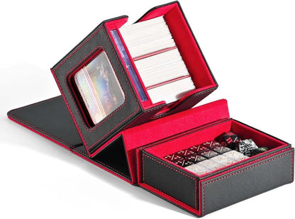 MTG Commander Deck Box - Holds 100 Double-Sleeved Cards with Dice Tray & Magnetic Card Holder | Black & Red