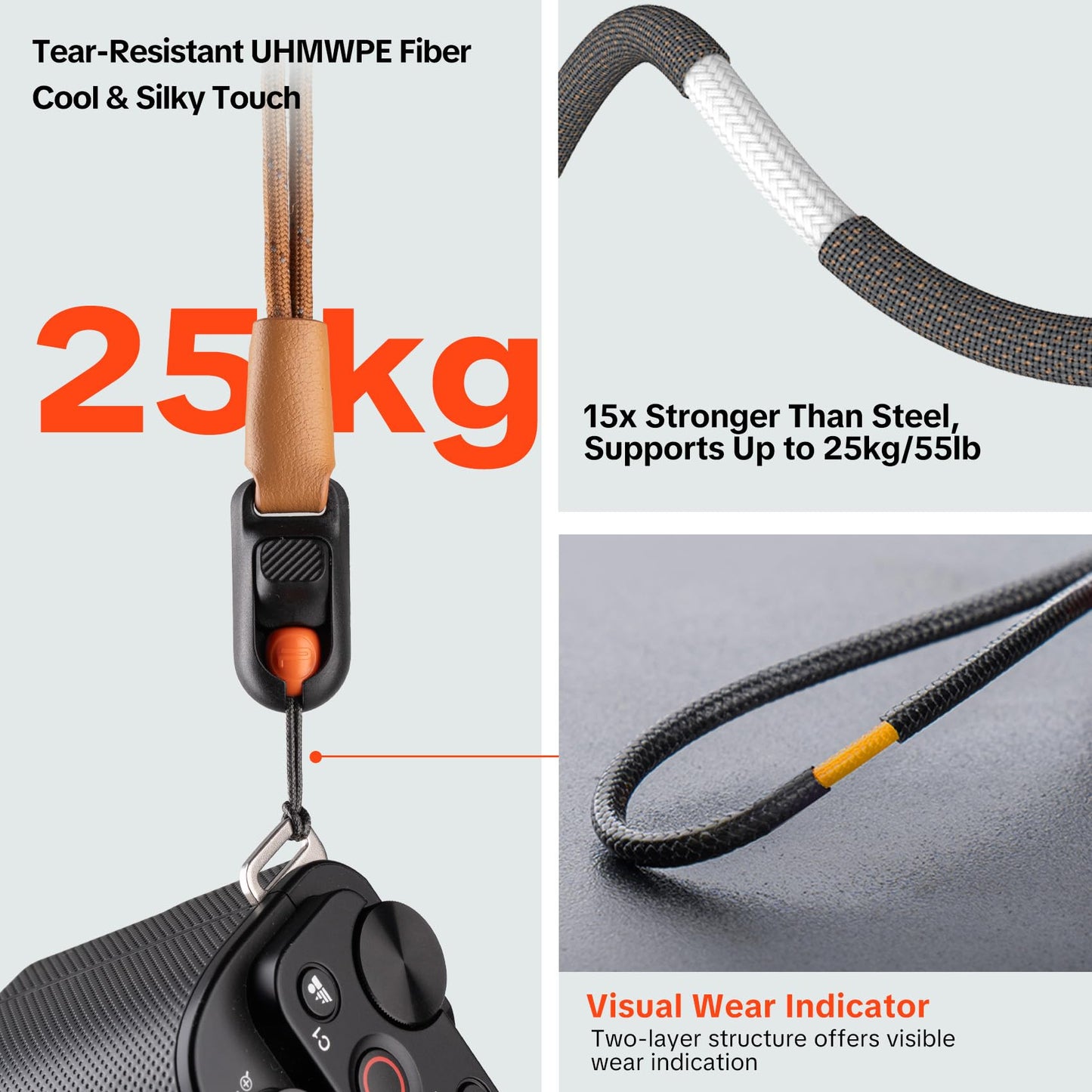 PGYTECH Camera Wrist Strap Slim Vintage Style, Adjustable Quick Release Anti-Drop Leather Hand Strap Holds 55.1lb for Fujifilm/Sony/Canon Camera/Smartphone, Retro Camera Strap, Caramel Brown