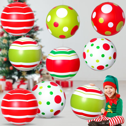 12 Pcs 24/16 Inch Giant PVC Christmas Inflatable Ball Outdoor Blow up Xmas Inflatables Ornaments Giant PVC Christmas Ornaments for Tree Yards Lawns Porch Garden Front Doors Holiday Decor(24 Inch)