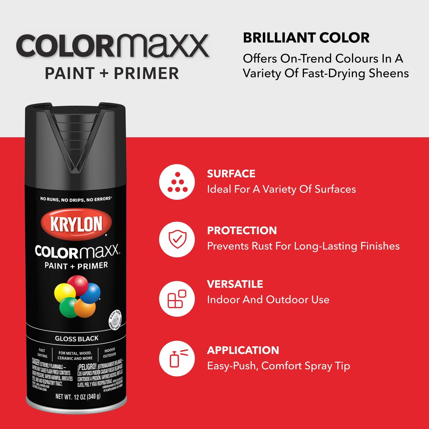 Krylon K05580007 COLORmaxx Spray Paint and Primer for Indoor/Outdoor Use, Semi-Gloss White, 12 Ounce (Pack of 1)