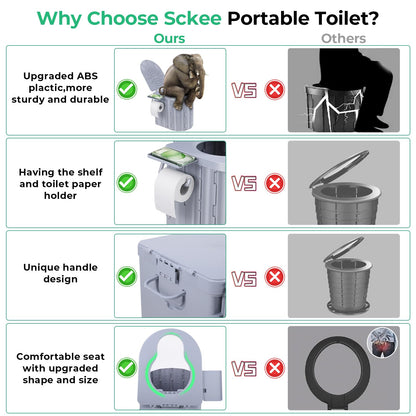 Sckee Camping Toilet, Portable Toilet for Adults, Portable Travel Folding Toilet with Lid and Paper Holder, Compact Potty for Car, Camp Toilet Portable Toilet for Camping, Hiking,Truck, RV, Beach