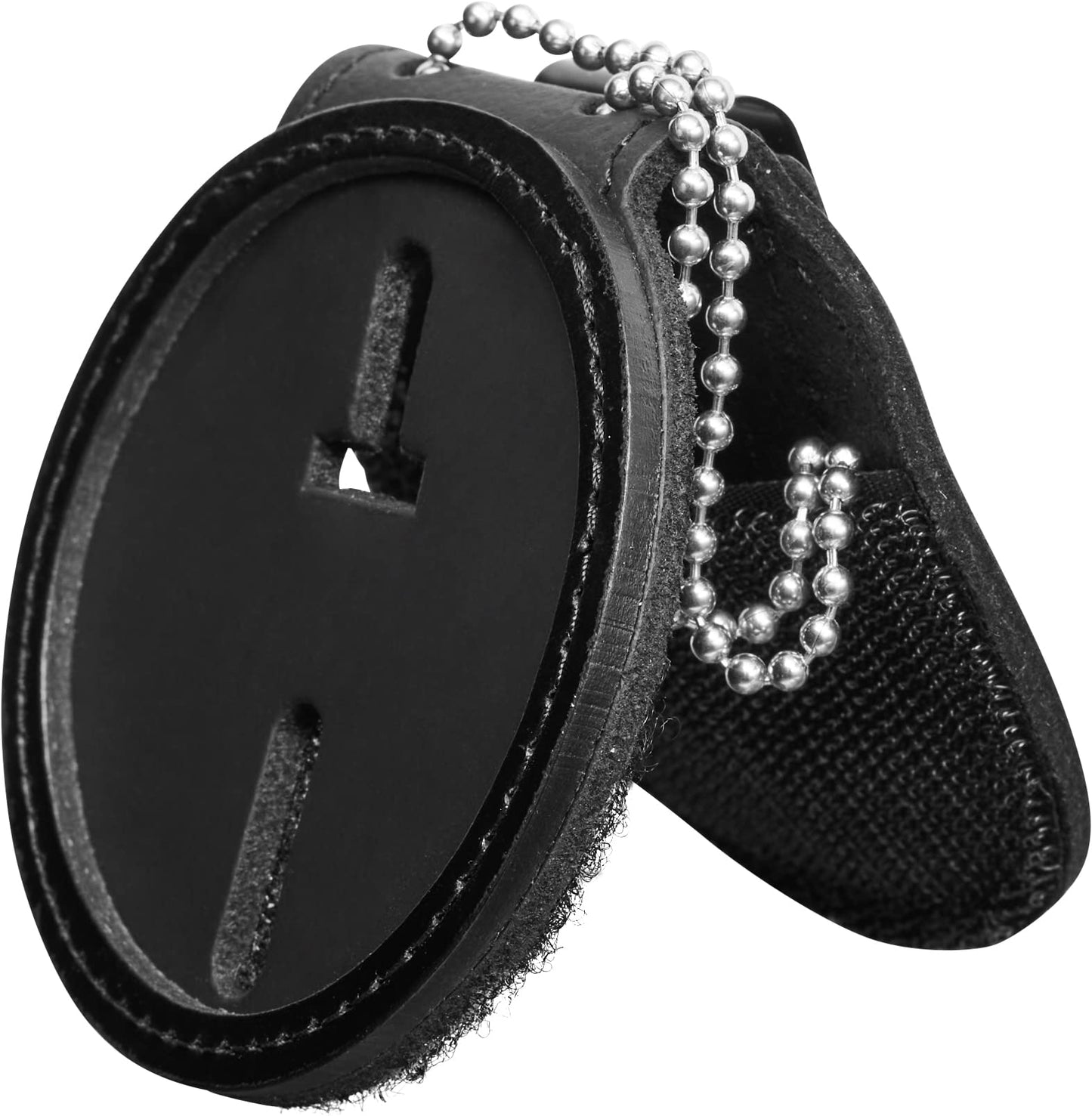 Perfect Fit Texas Belt Clip Badge Holder 2 Inch Round with Neck Chain Black Leather (Cutout 94)