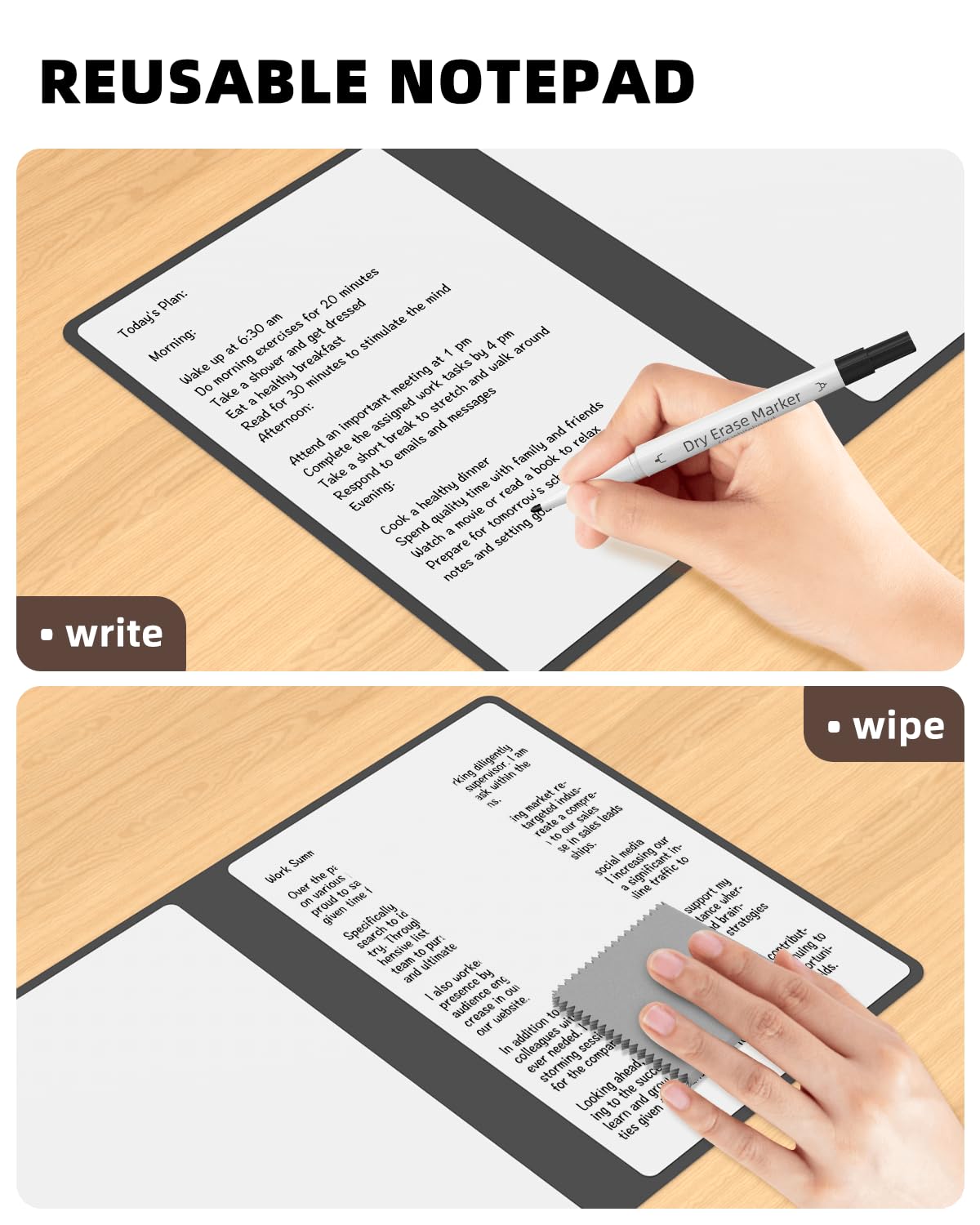 Mehaving Portable Small White Board Dry Erase Board, Reusable 9.5 * 6.6in Notebook Memo, Office Home Supplies Desk Accessories MH760 (Grey)