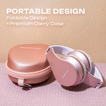 PowerLocus Wireless Bluetooth Over-Ear Stereo Foldable Headphones, Wired Headsets with Built-in Microphone for iPhone, Samsung, LG, iPad (Rose Gold)