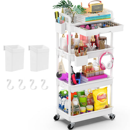 Goovilla 3 Tier Rolling Utility Cart Organizer with Removable Drawer, Stable and Sturdy Black Rolling Storage Carts with 2 Lockable Wheels for Bathroom, Kitchen, Snack, Craft, Makeup, Baby Essentials
