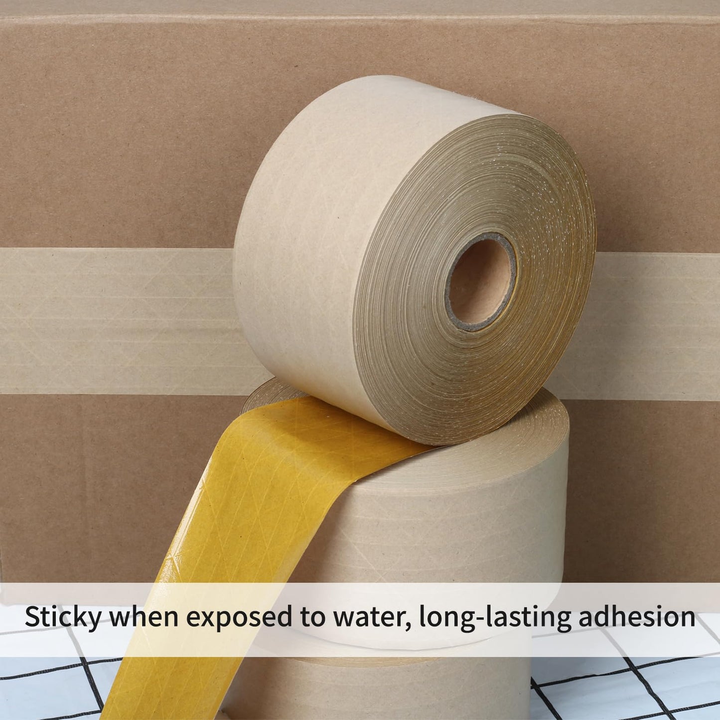 PAPEREZ Water Activated Tape Fiber Reinforced Packing Tape Kraft Tape 3”X 450 feet Per Roll Brown Tape Gummed Paper Tape for Heavy Duty Packaging and Shipping Writable Eco-Friendly Biodegradable