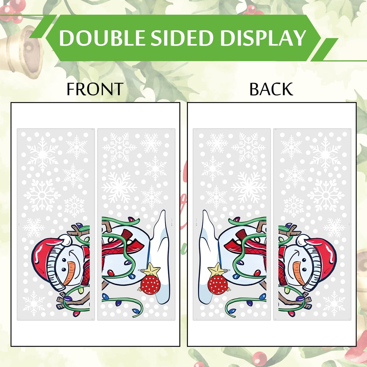 JarThenaAMCS 13.8 * 35.4'' Extra Large Christmas Window Clings 4 Sheets Cartoon Snowman Snowflake Window Stickers Double-Sided Glass Decals for Winter Xmas Home Classroom Office Party Decoration