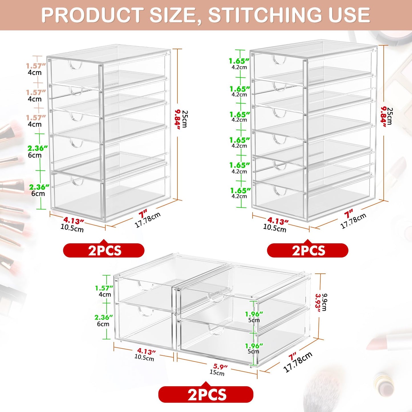 caktraie Makeup Organizer Storage With 30 Drawers, 6 Pcs Desktop Office Supplies, Desk Organizers, Clear Accessories, Dustproof Drawer and for Make Up, Jewelry, Pen, Stationary