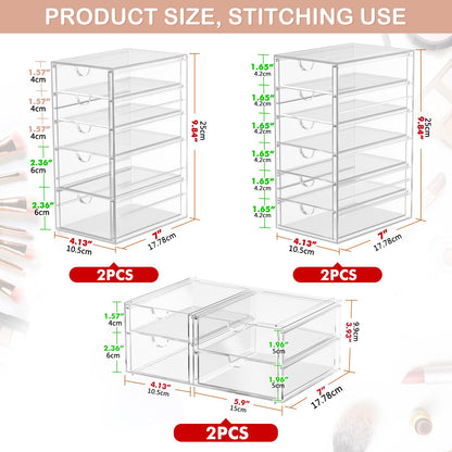 caktraie Makeup Organizer Storage With 30 Drawers, 6 Pcs Desktop Office Supplies, Desk Organizers, Clear Accessories, Dustproof Drawer and for Make Up, Jewelry, Pen, Stationary