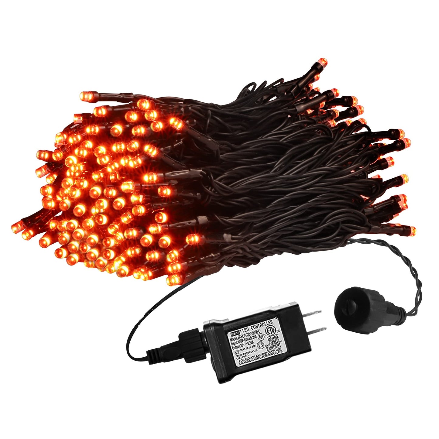 Weillsnow Orange Halloween Lights, 66FT Plug-in Waterproof String Lights, 8 Modes with Memory for Indoor/Outdoor Garden Decorations