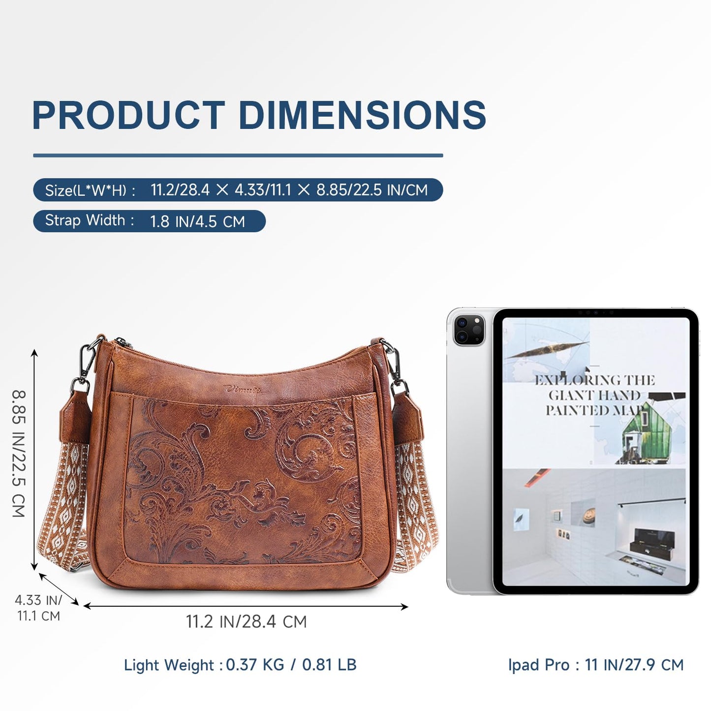 VIMUTI Crossbody Bags for Women,Vegan Leather Crossbody Purse with Adjustable Strap Embossed Flower Women's Shoulder Handbags (01-Brown)