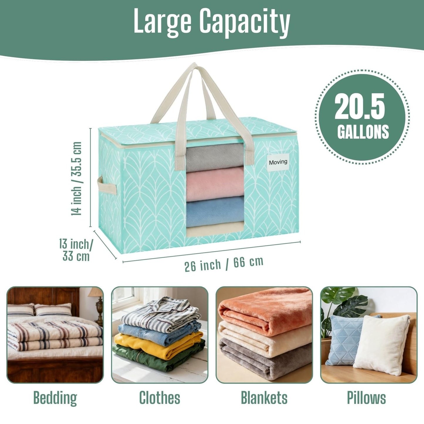 VENO 6 Pack Heavy Duty Moving Bags, Clothes and Comforter Storage Bags with Clear Window, College Dorm Essentials Packing Supplies, Foldable Boxes Alternative (Evergreen, 6 Pack)