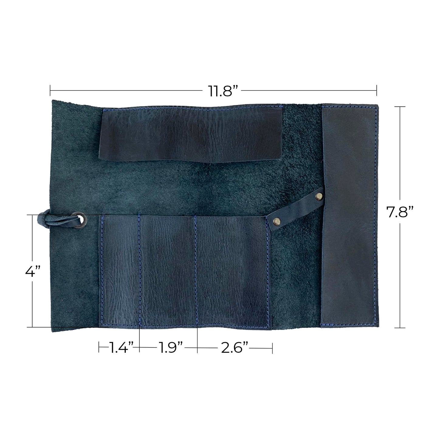 Hide & Drink, Rustic Pencil Roll Pouch, Multi-Purpose Storage Wrap for Scissors, Earphones, Organizer for Craft, Full Grain Leather, Handmade, Slate Blue
