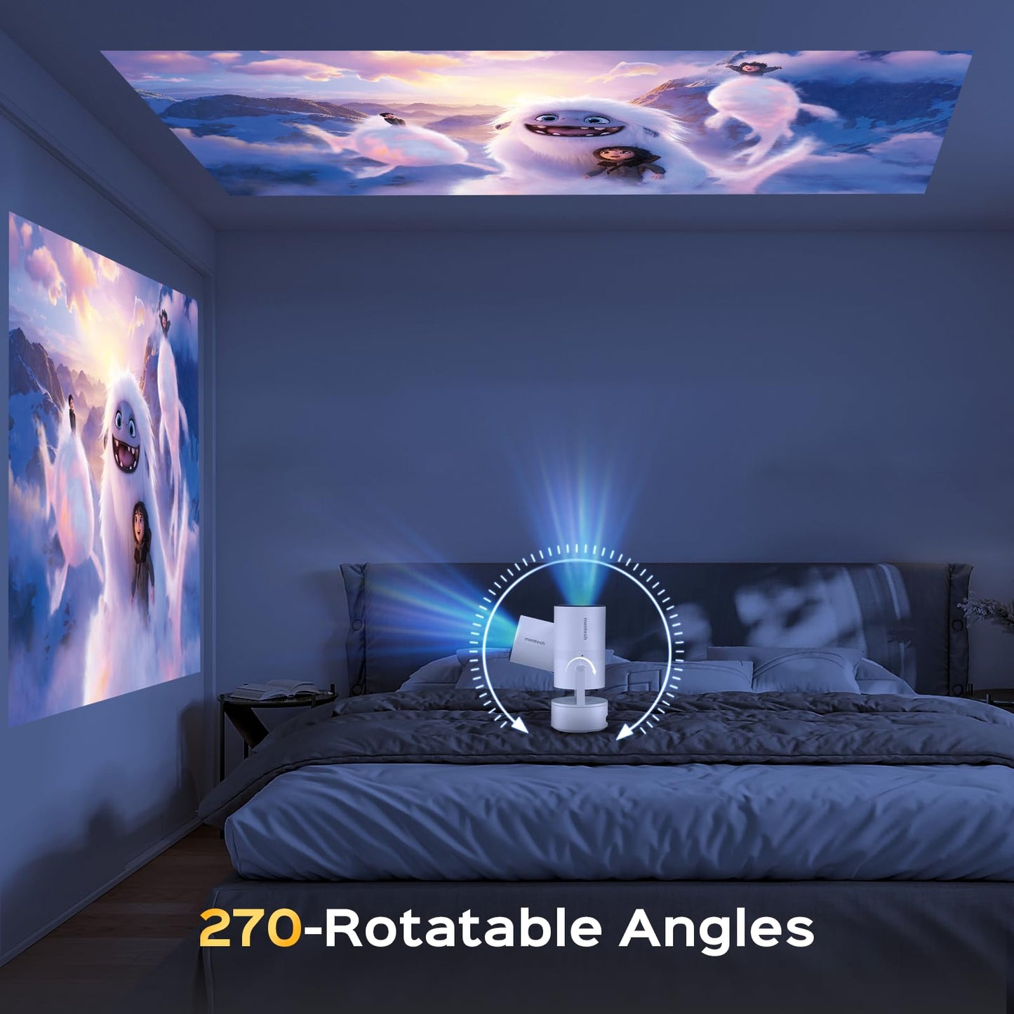 Mini Projector with WiFi & Bluetooth, Auto Keystone & Electric Focus, 270° Rotation Rechargeable Portable Outdoor Projector, Native 1080P 4K Supported for Home Theater & Camping