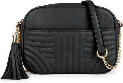 EVVE Quilted Crossbody Bags for Women - Stylish Camera Bag with Tassel - Lightweight Medium Size Shoulder Purse