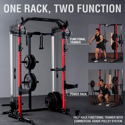 Mikolo Power Cage, 2000LB Power Rack with Independent Dual Pulley System, Multi-Function Home Gym Workout Machine for Cable Crossover (Aluminum Pulleys)