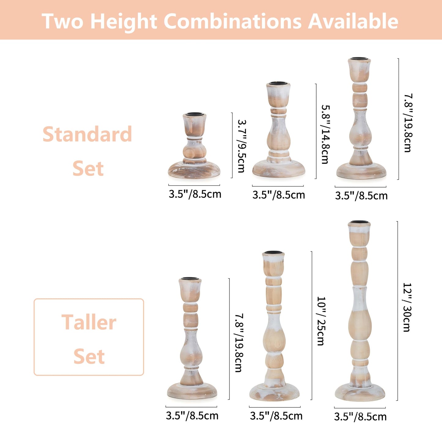 NUPTIO Candlestick Holders Wood for Home: Set of 3 Tall Farmhouse Taper Candle Holders for Christmas Gift Mantel Decor