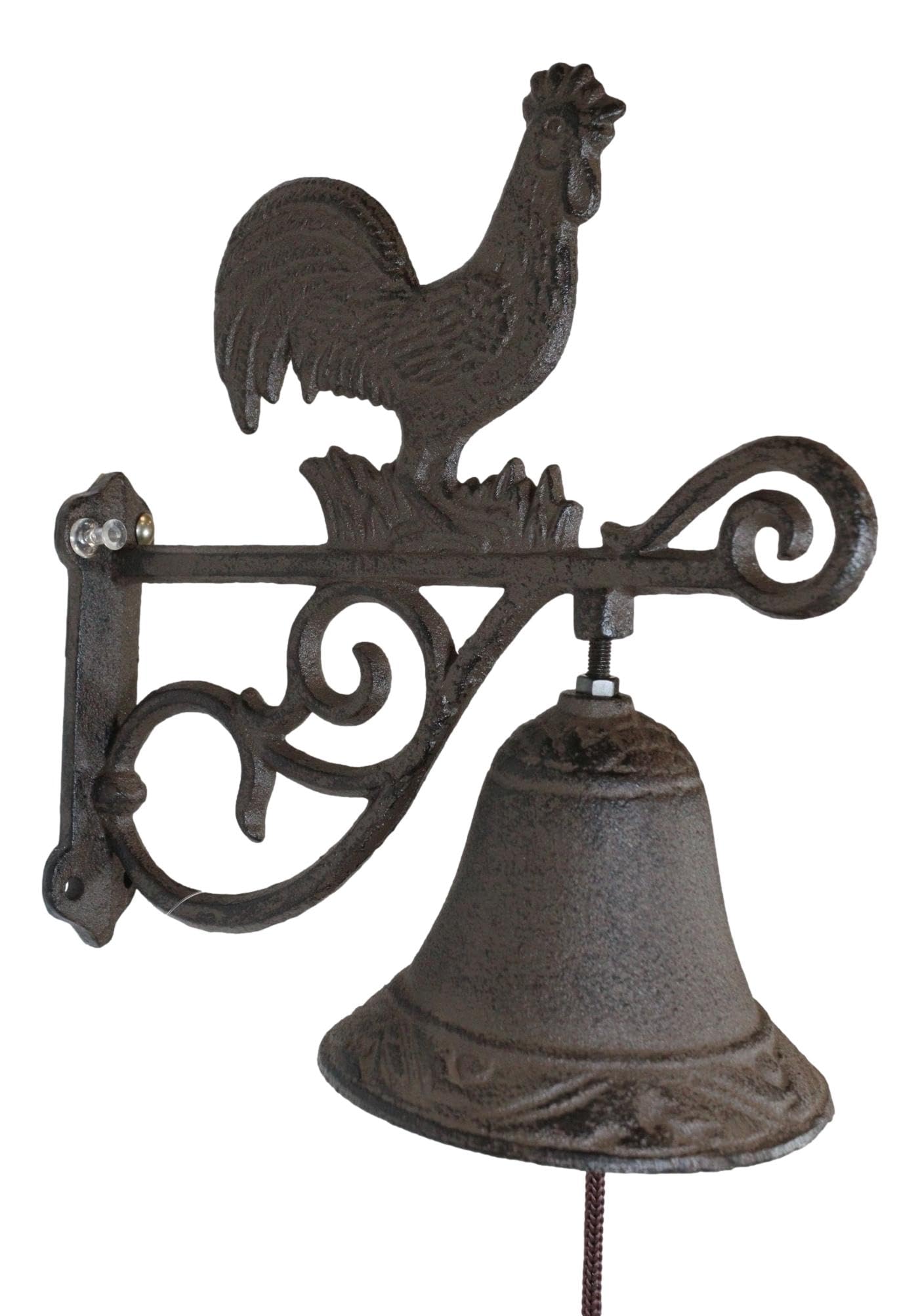 Ebros Gift Cast Iron Rustic Vintage Western Farmhouse Rooster Chicken Door Wall Dinner Yard Bell Outdoor Southwestern Farm Cowboy Cowgirl Accent Bells