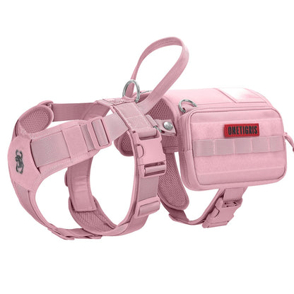 OneTigris Service Dog Vest Harness, Service Dog Cape Guardian Dog Backpack Harness with Pouches Dog Saddle Bag for Small Medium and Large Dogs (Pink, M)