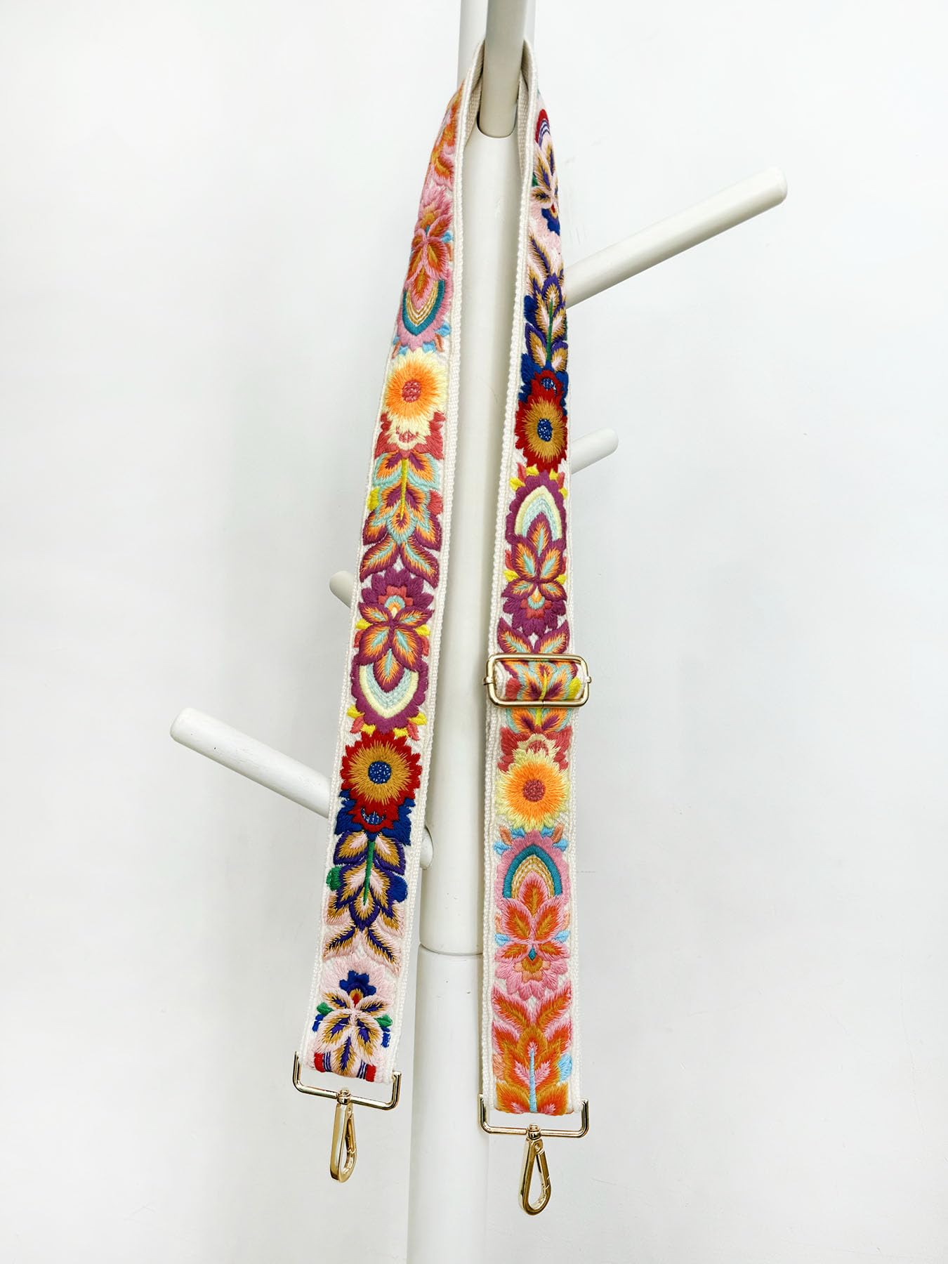 TCOMVEZ Embroidery Flower Purse Strap Replacement Crossbody for Handbags Women Guitar Strap 2 inch Wide Adjustable Bag Straps (Ivory)